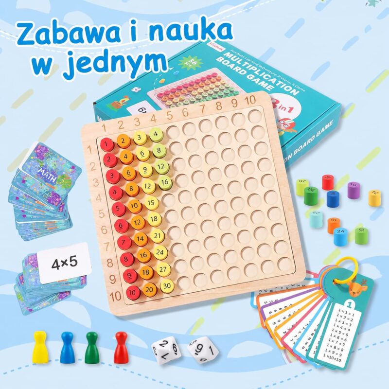 Gra rodzinna do nauki tabliczki mnożenia z kostkami i pionkami