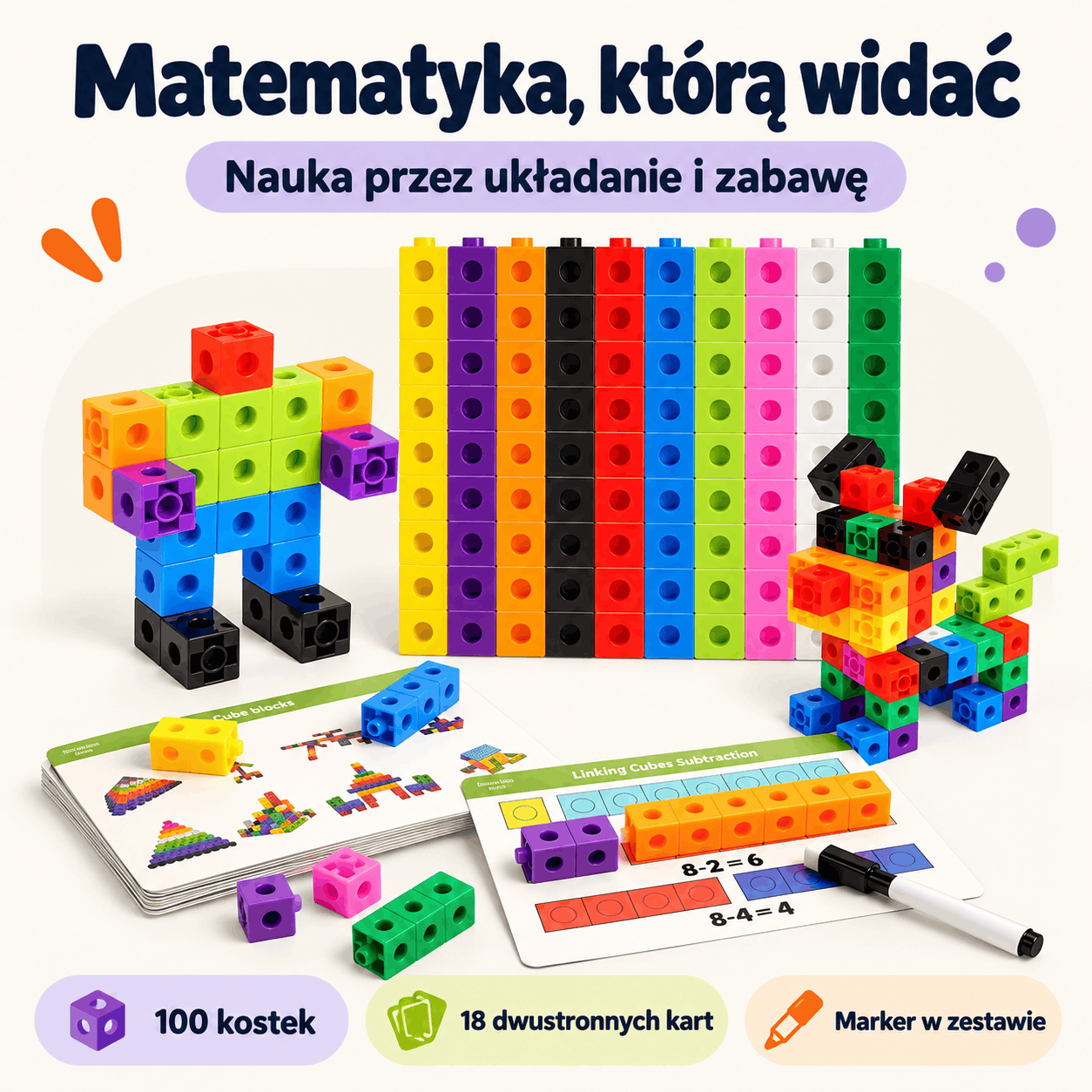 MathKids - 100 kolorowych klocków i 36 aktywności na kartach